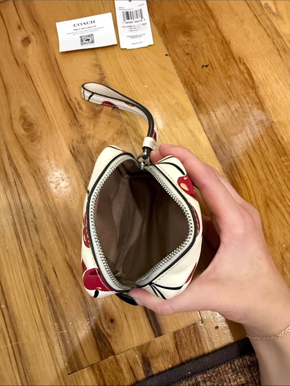 NWT Coach Cherry-Print Wristlet in Cream and Red - Picture 8 of 8